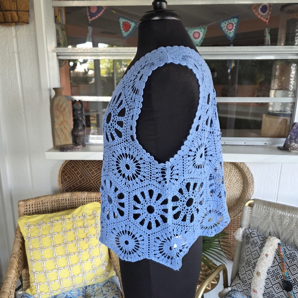 Cupshe Small Blue Crochet Tank Top Vacation Boho Chic Bohemian Sheer Knit - Picture 5 of 11